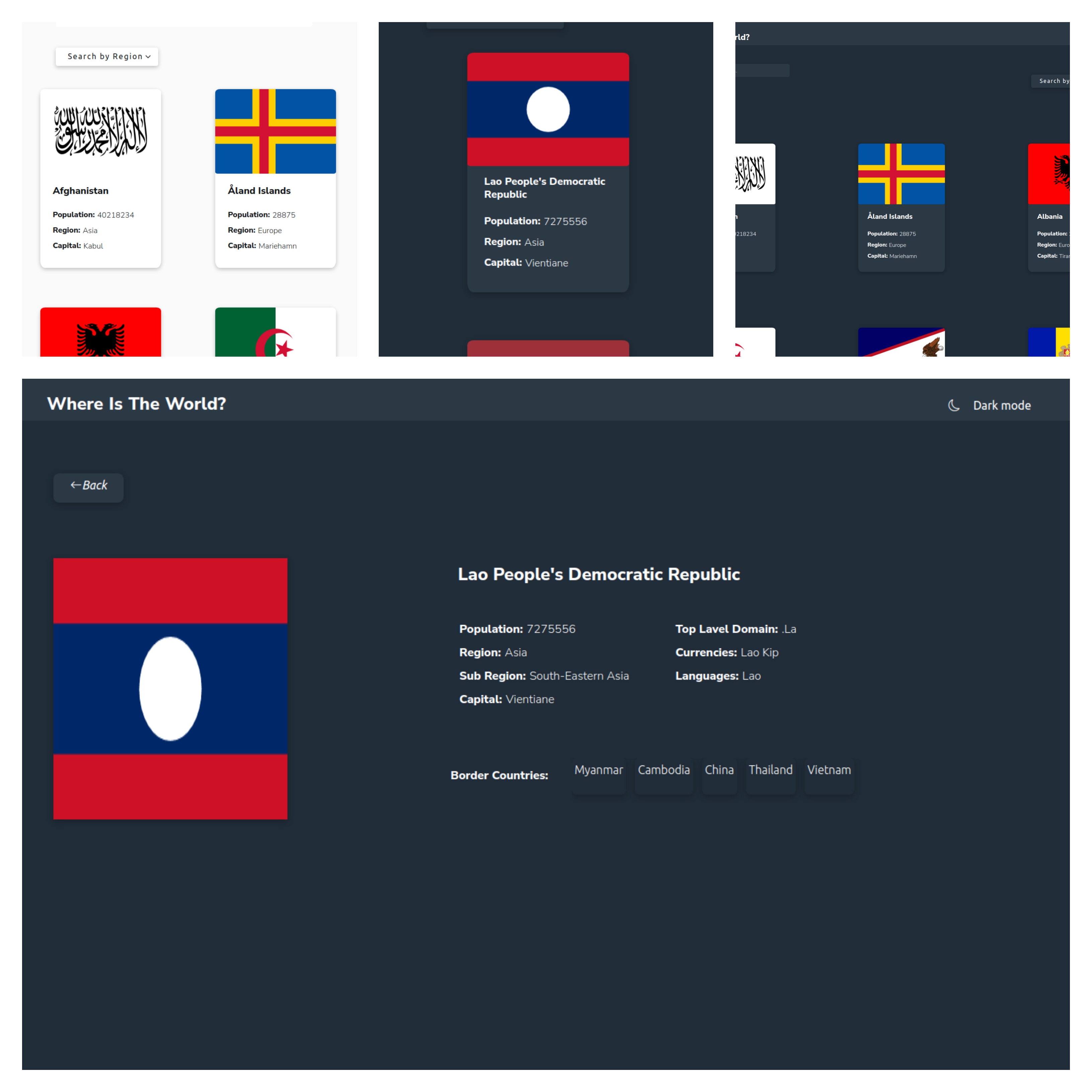 Is A countries Page With Responsive Behavior and Dark/Light mode.